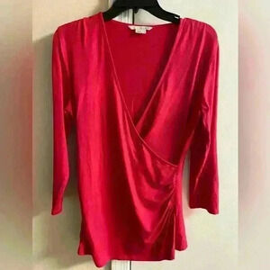 Boden faux Wrap Blouse 3/4 sleeves pink sideways style Sz 10